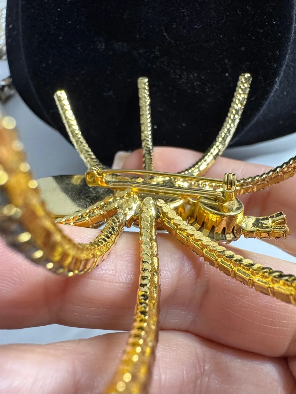 Gold Tone Rhinestone Crystal Spider Brooch Statement Pin Oversized
